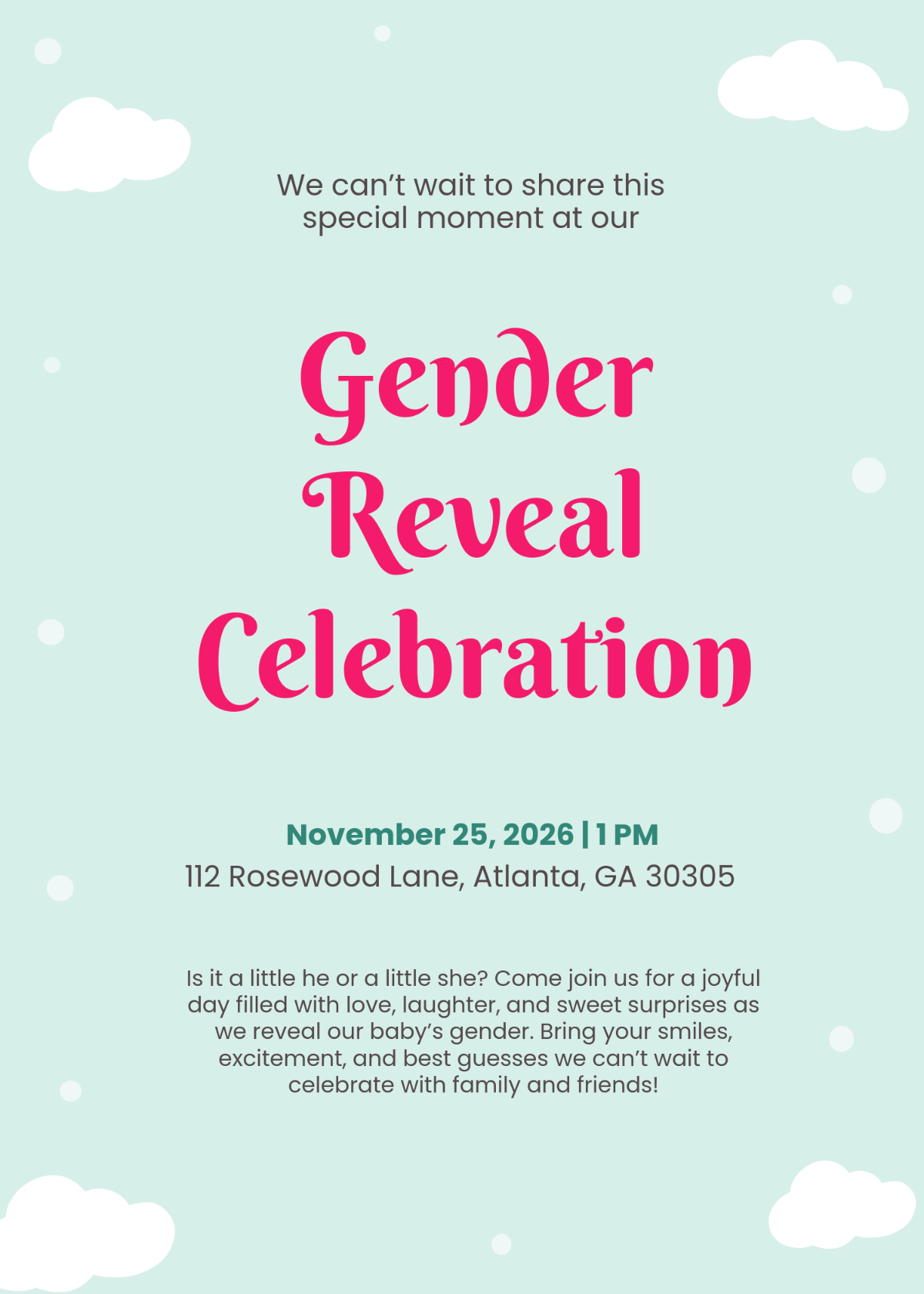 Free Baby Gender Reveal Invitation Template to Edit Online