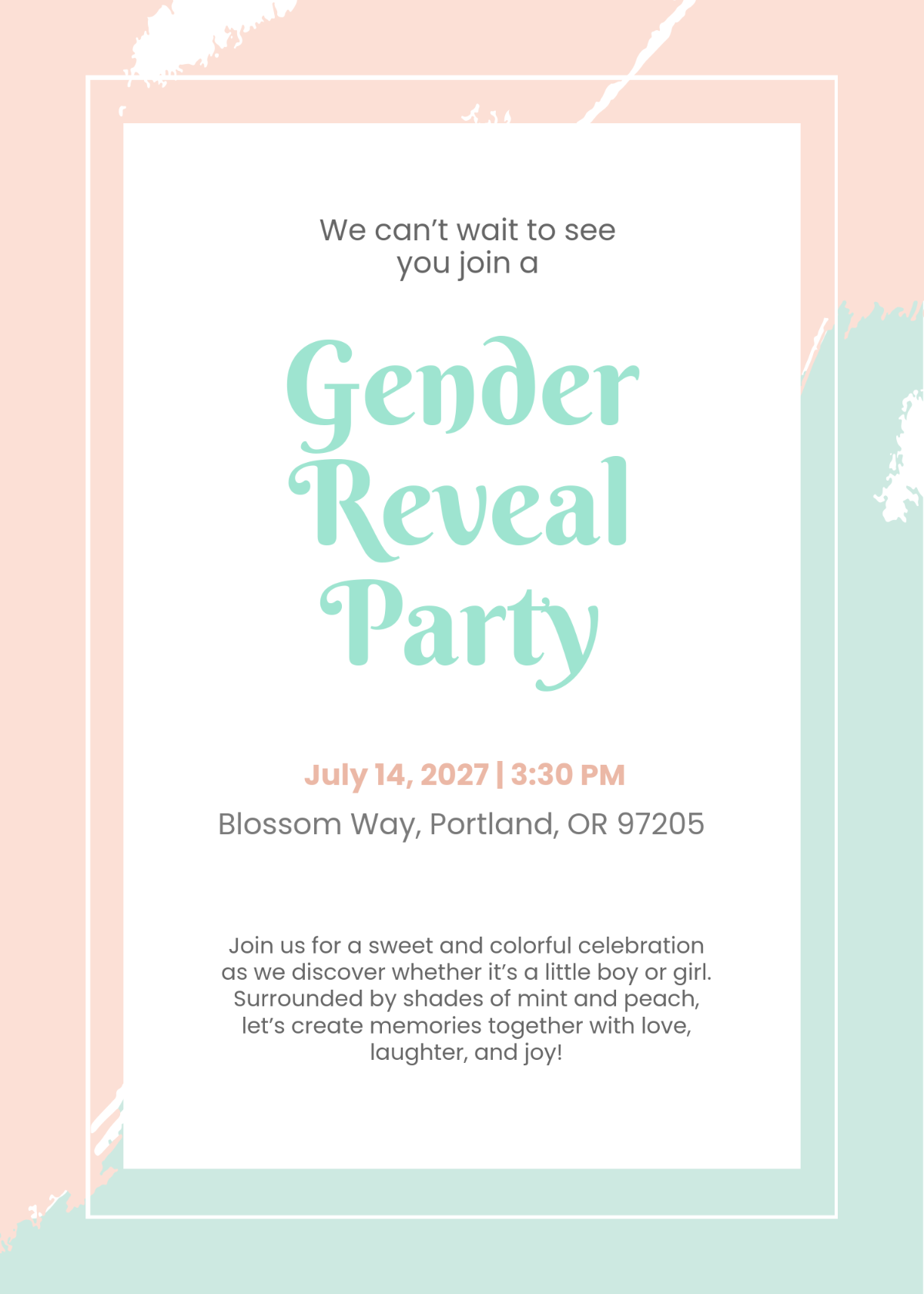 Free Mint and Peach Gender Reveal Invitation Template to Edit Online