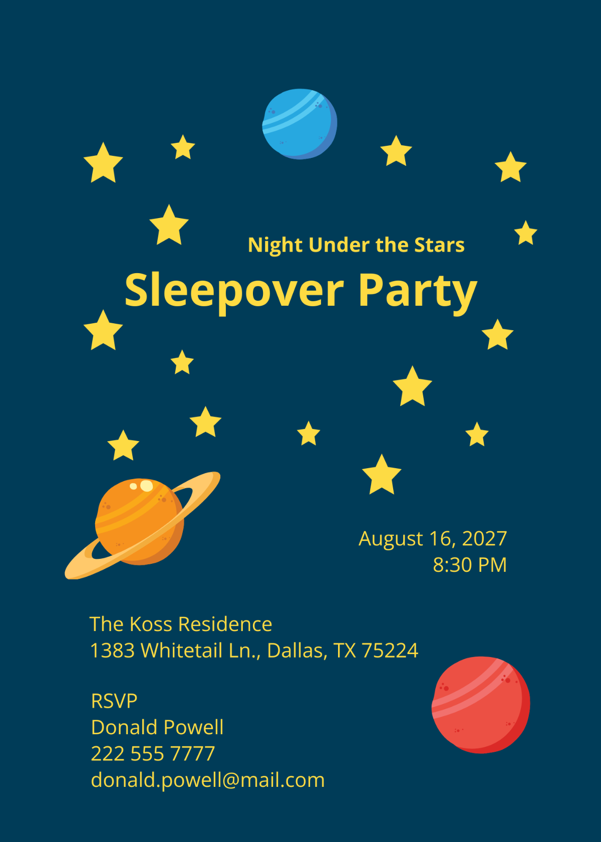 Stars Sleepover Invitation