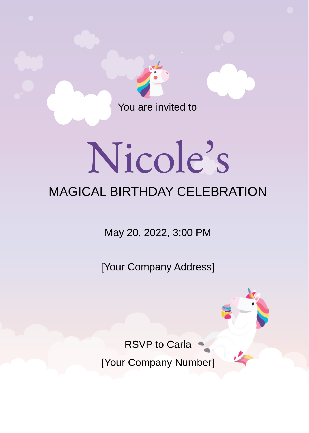 Free Unicorn Birthday Party Invitation Template