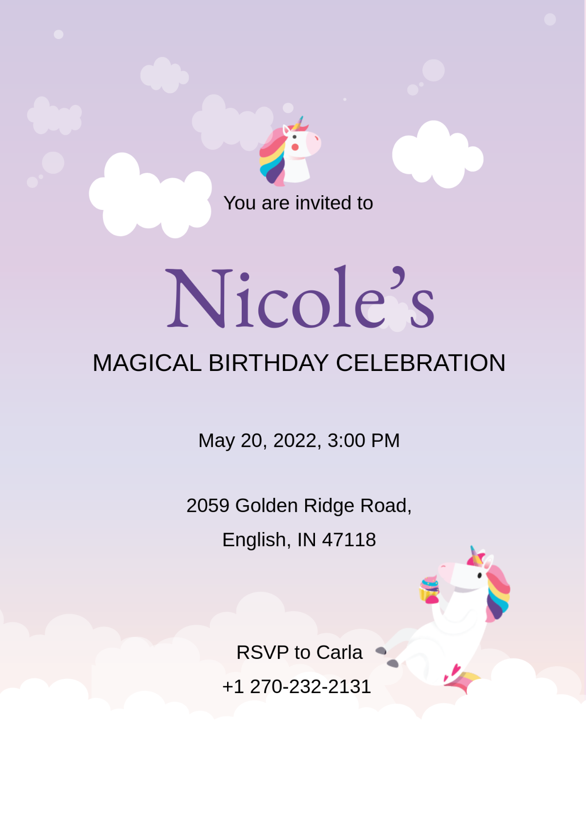 Unicorn Birthday Party Invitation Template - Edit Online & Download