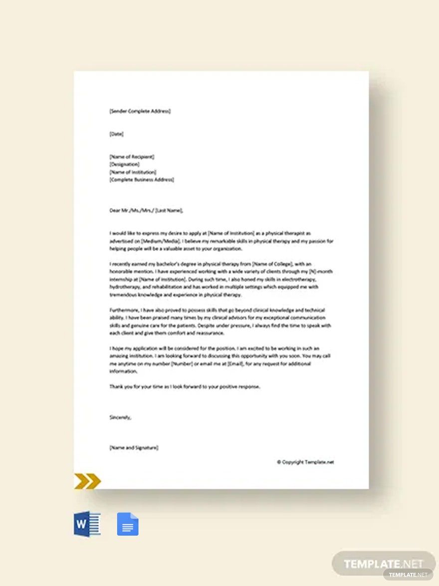 Entry Level Physical Therapist Cover Letter Template