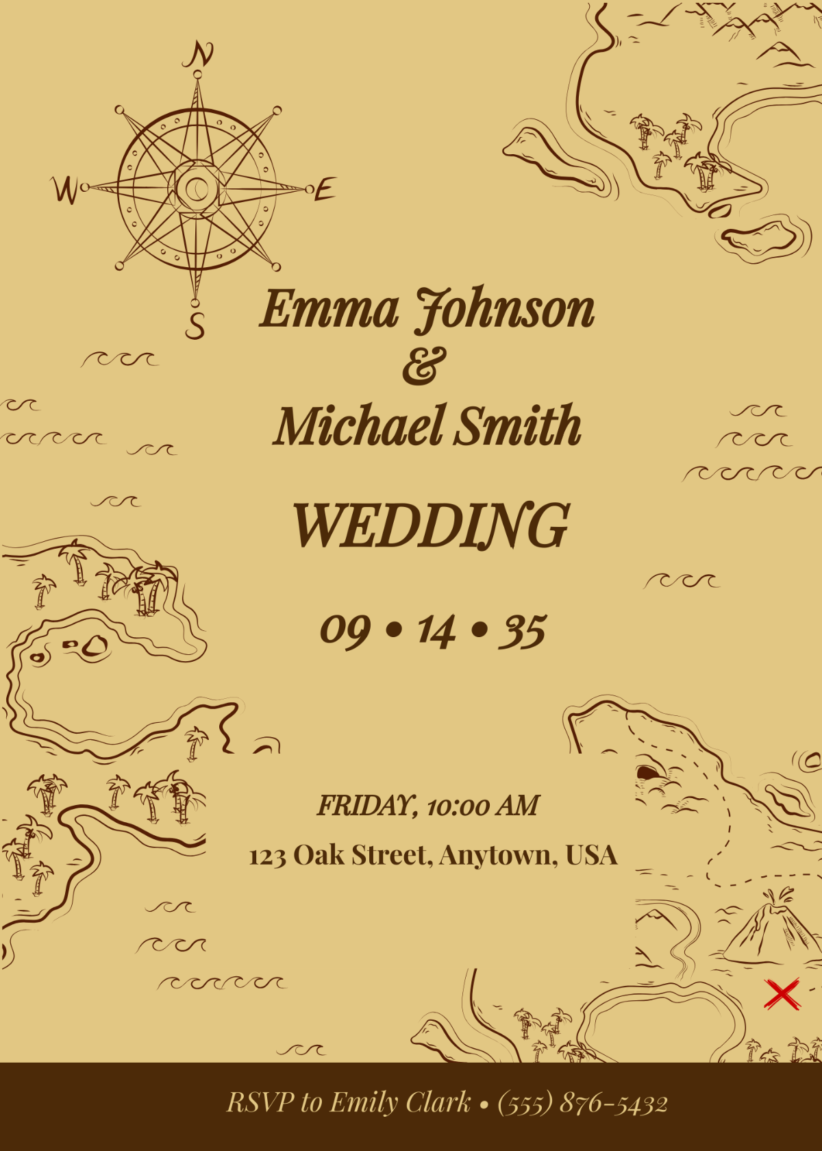 Vintage Map Fall Wedding Invitation