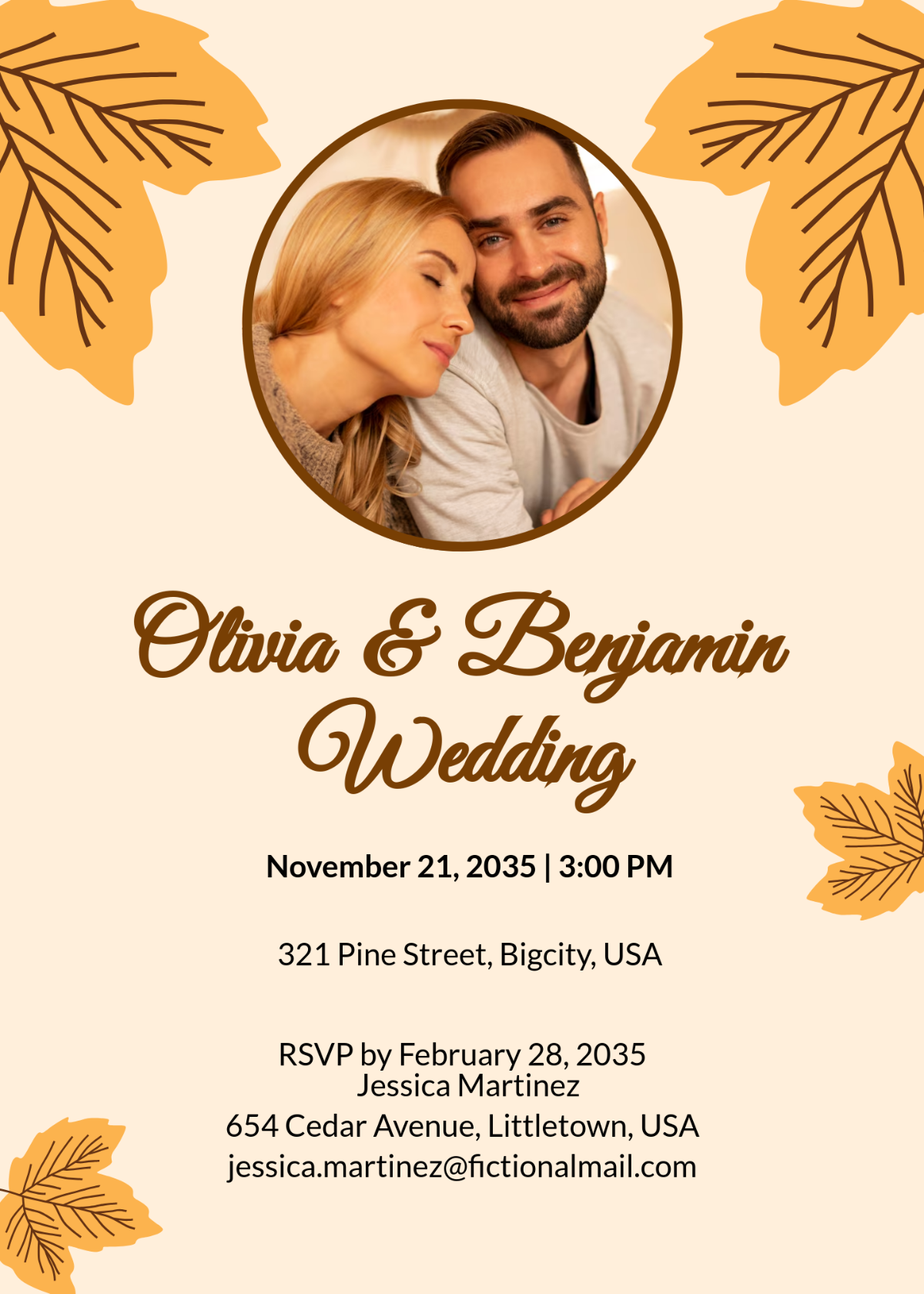 Free Fall Wedding Invitation Template with RSVP