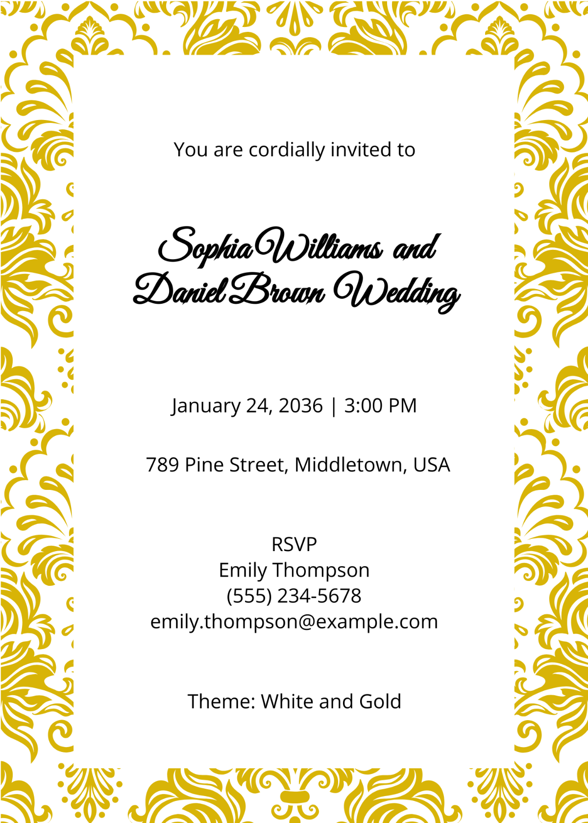 White And Gold Wedding Invitation