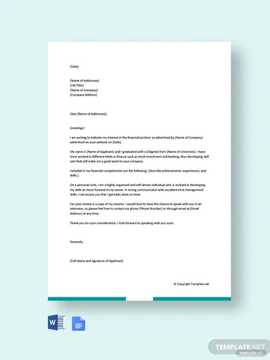 cover letter template finance