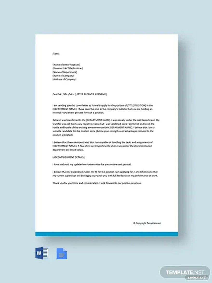 Internal Promotion Cover Letter Google Docs Word PDF Template