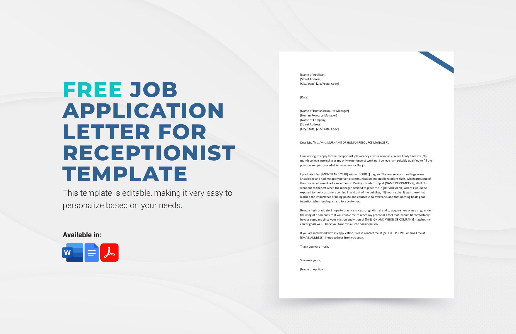 Job Application Letter For Receptionist