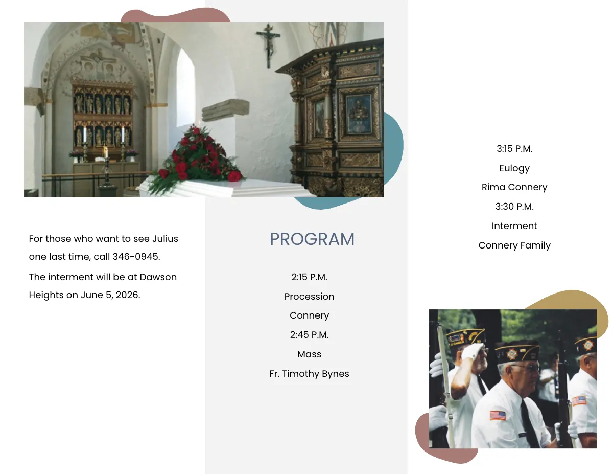 Free Creative Funeral Obituary Tri-Fold Brochure Template to Edit Online