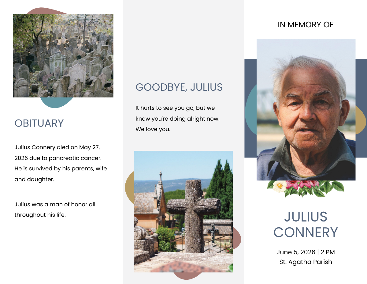 Free Creative Funeral Obituary Tri-Fold Brochure Template