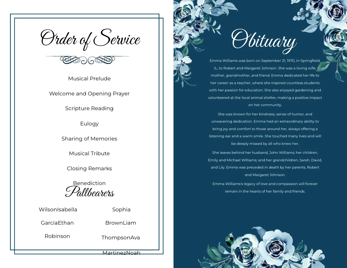 Free Father/Dad Funeral Program Bi-Fold Brochure Template to Edit Online