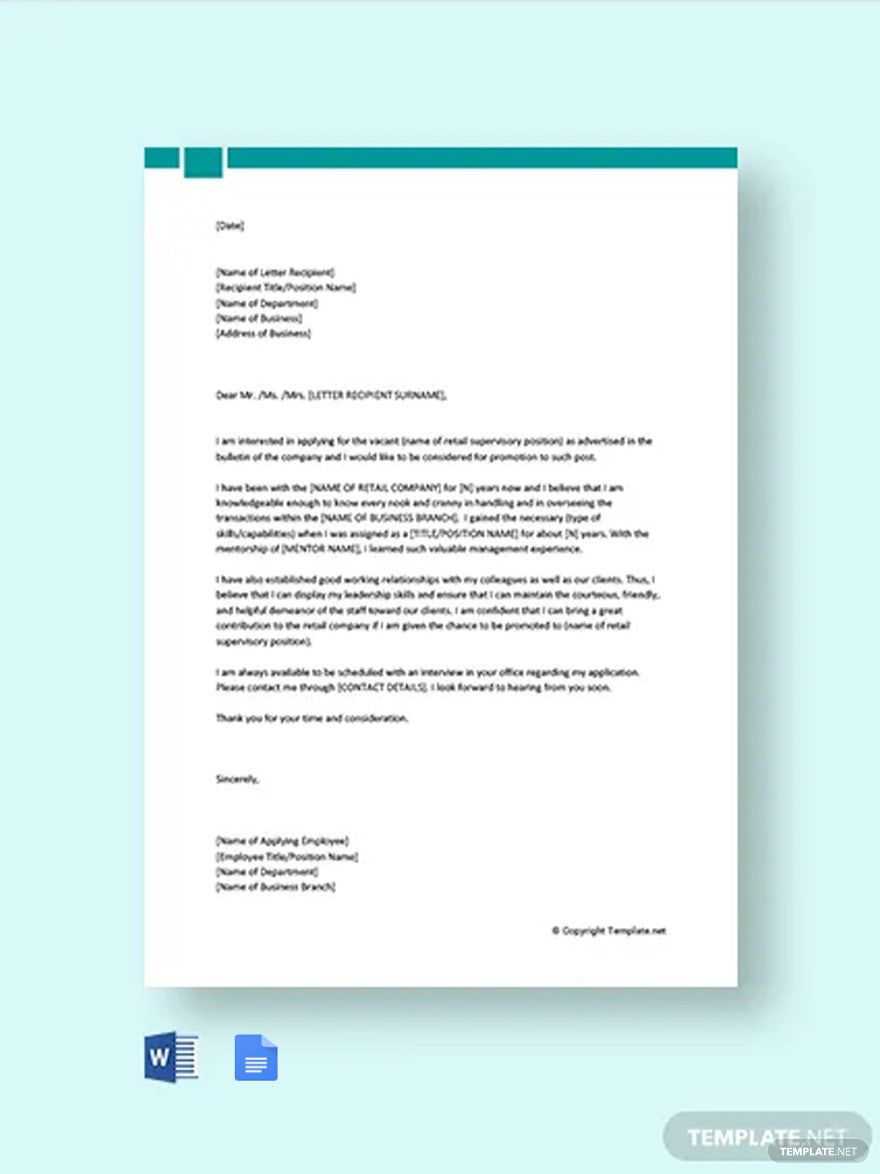 Job Promotion Cover Letter for a Retail Job