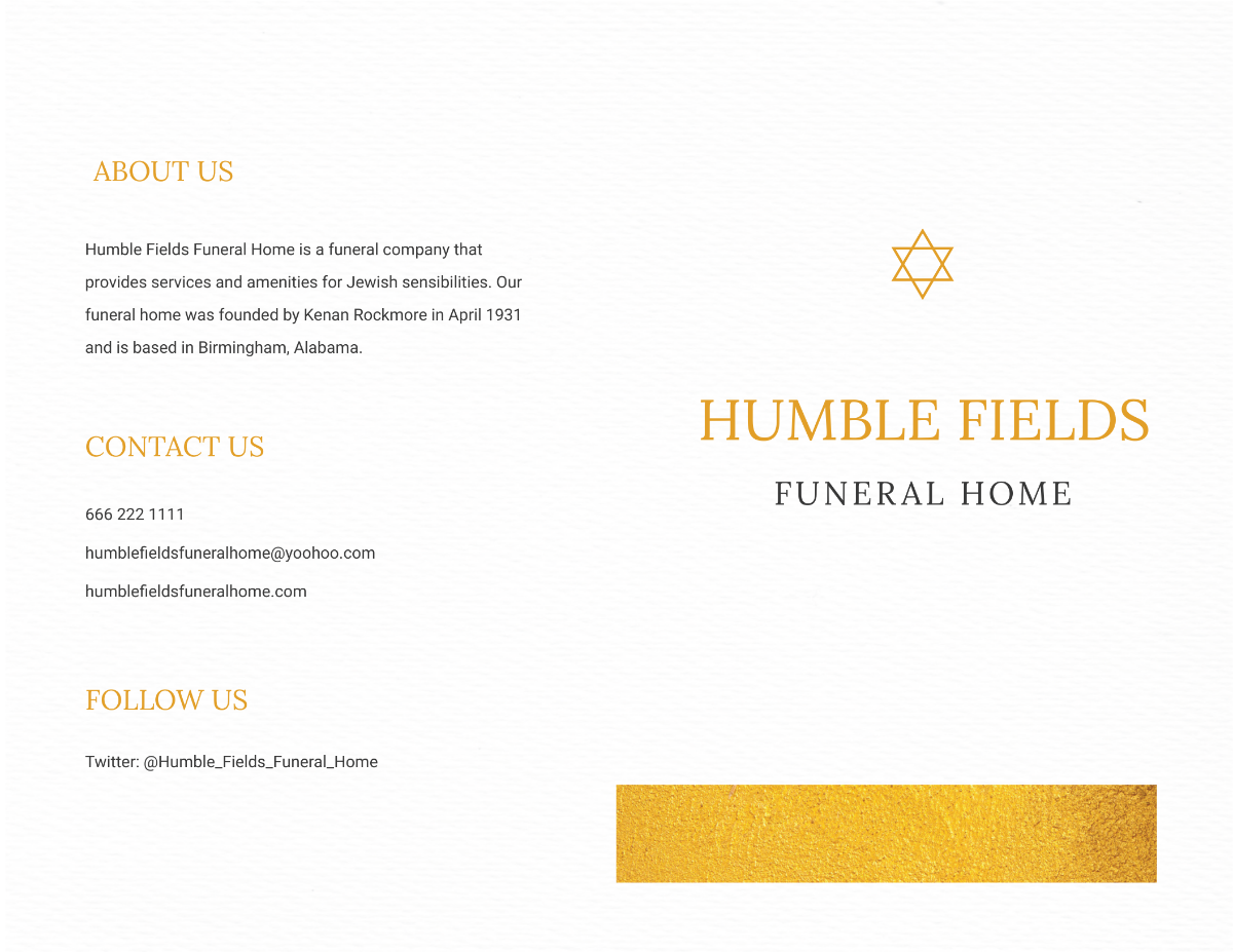 Jewish Funeral Obituary Bi-fold Brochure Template
