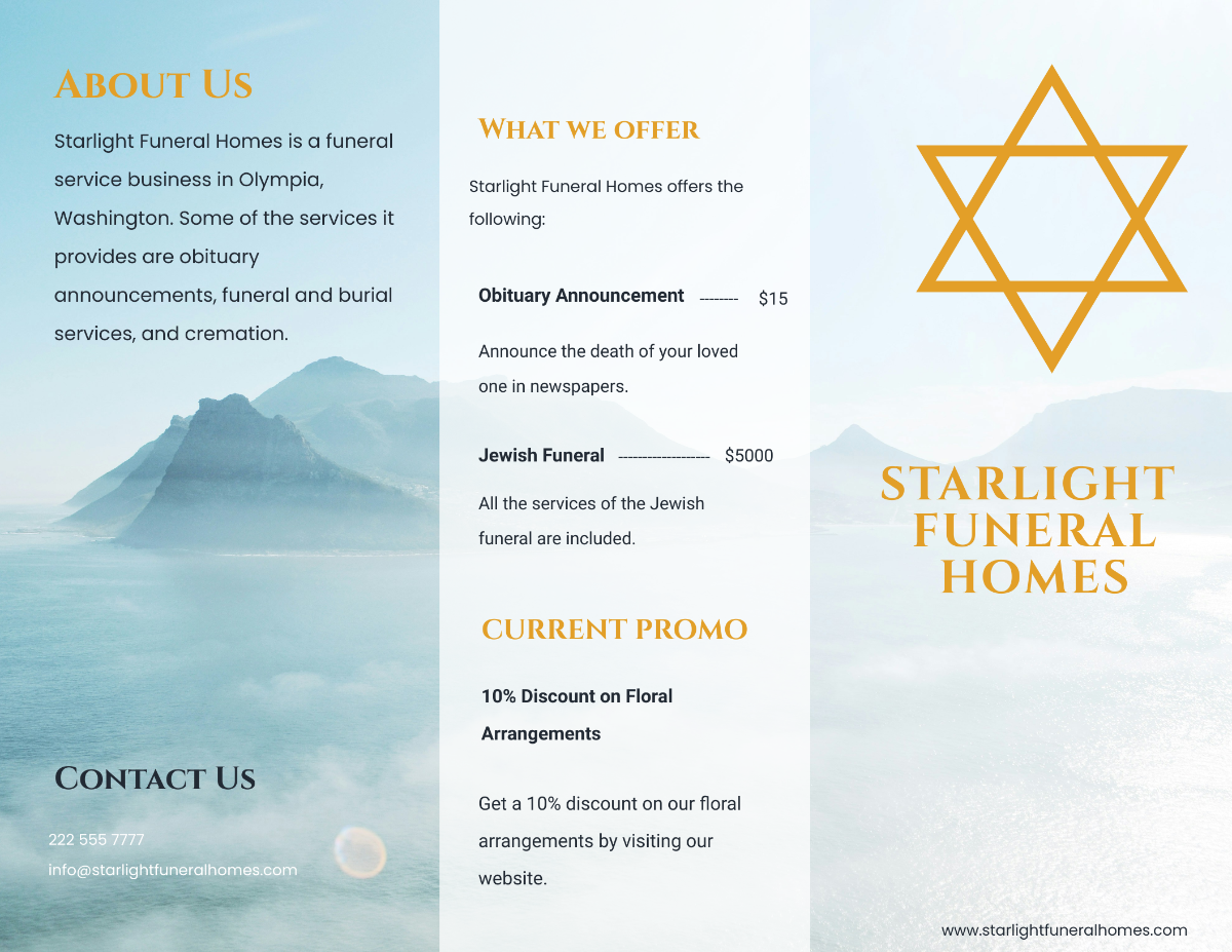 Jewish Funeral Obituary Tri-fold Brochure Template