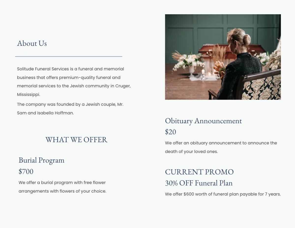 Free Jewish Funeral Program Bi-fold Brochure Template to Edit Online