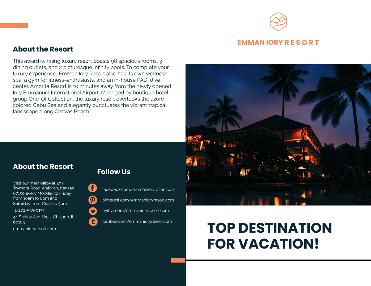 Luxury Resort Bi-fold Brochure Template - Edit Online & Download