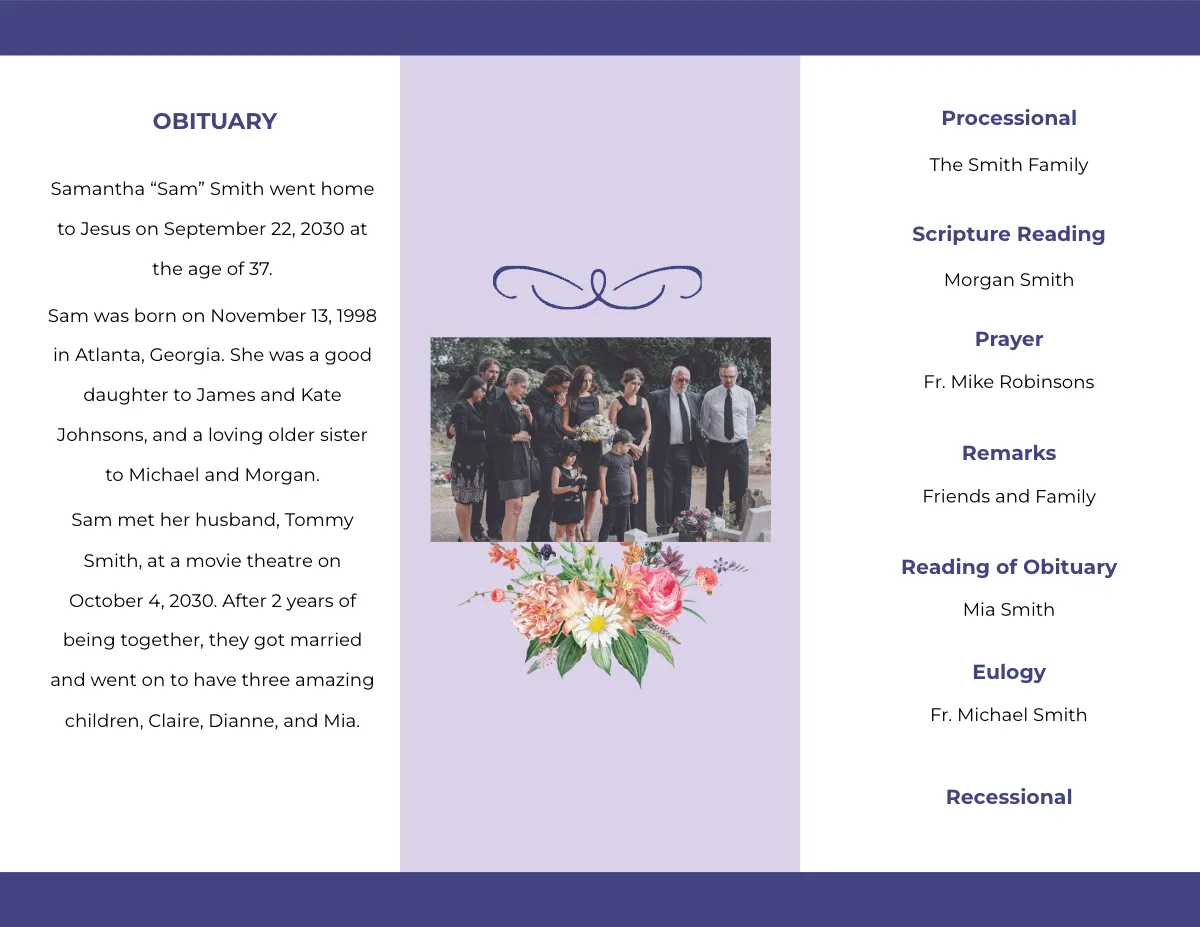 Free Mother/Mom Funeral Program Tri-Fold Brochure Template to Edit Online