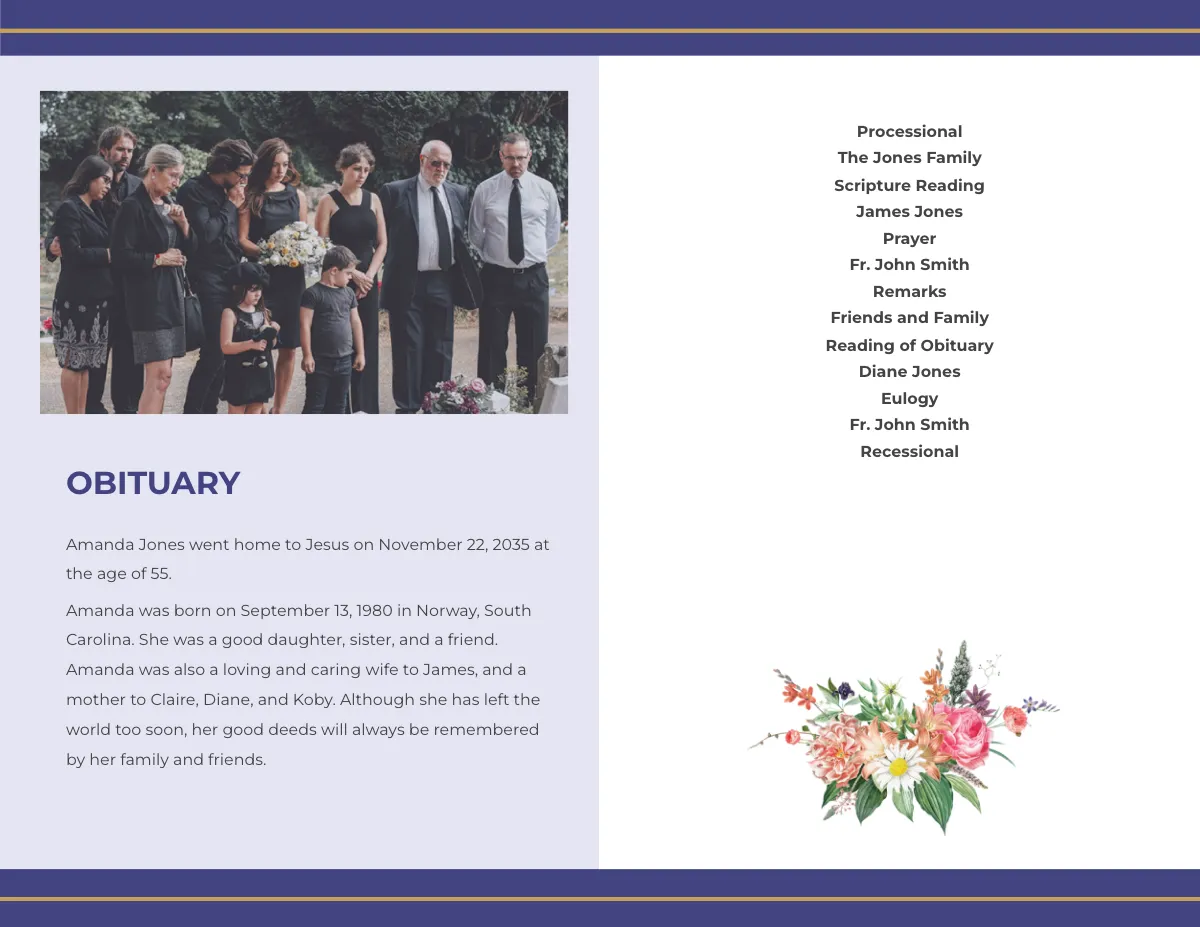 Free Mother/Mom Funeral Program Bi-Fold Brochure Template to Edit Online