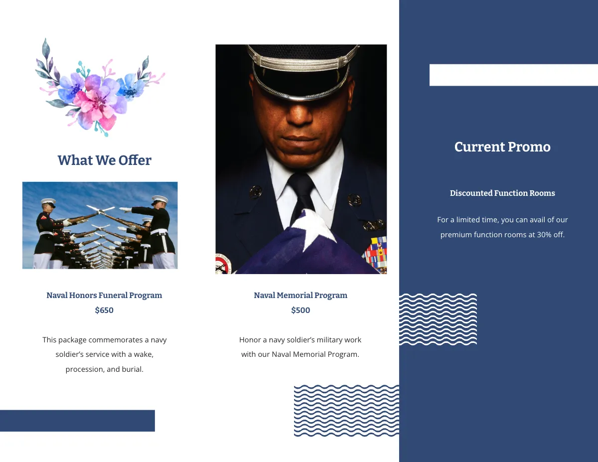 Free Navy Honors Funeral Memorial Tri-Fold Brochure Template to Edit Online