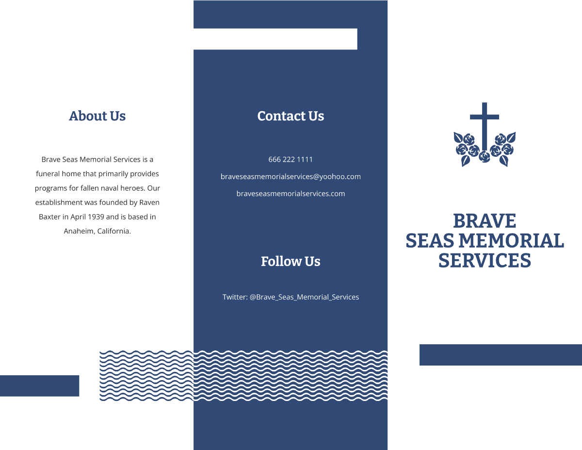 Navy Honors Funeral Memorial Tri-Fold Brochure Template - Edit Online & Download