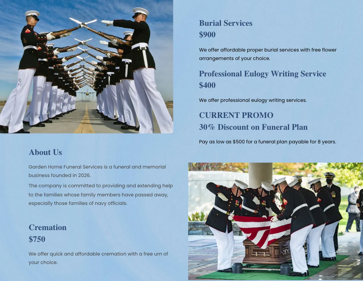 Free Navy Honors Funeral Memorial Bi-Fold Brochure Template to Edit Online
