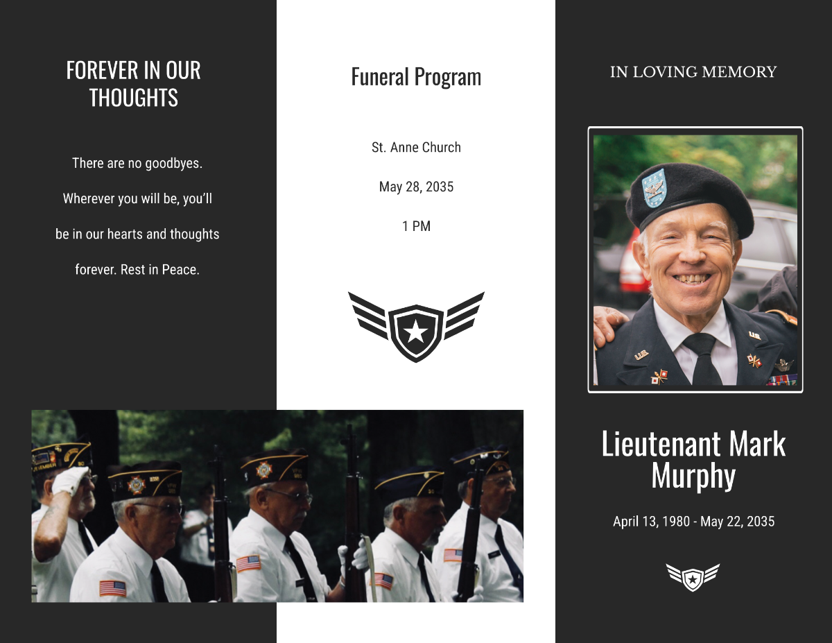 Navy Honors Funeral Obituary Tri-fold Brochure Template
