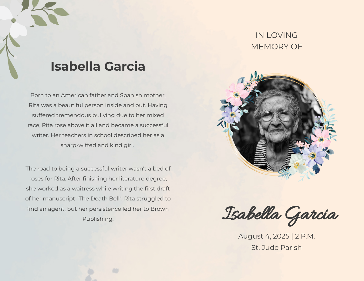 Order of service Eulogy Funeral Bi-Fold Brochure Template - Edit Online & Download