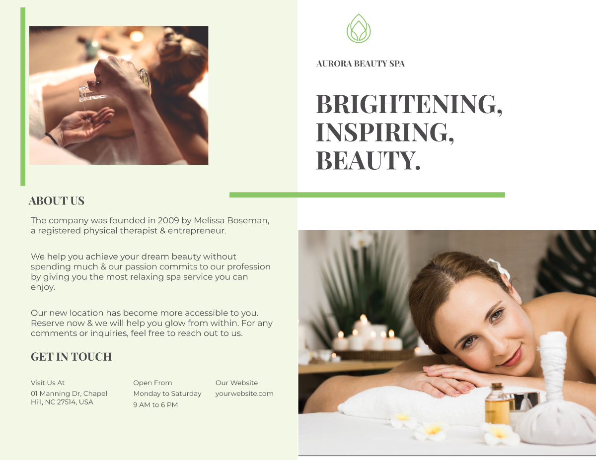 Spa Service Bi-fold Brochure Template - Edit Online & Download