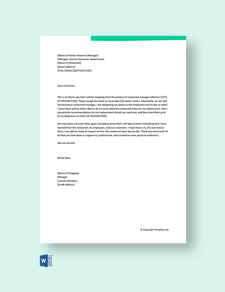 FREE General Manager Resignation Letter Template - Word | Google Docs ...