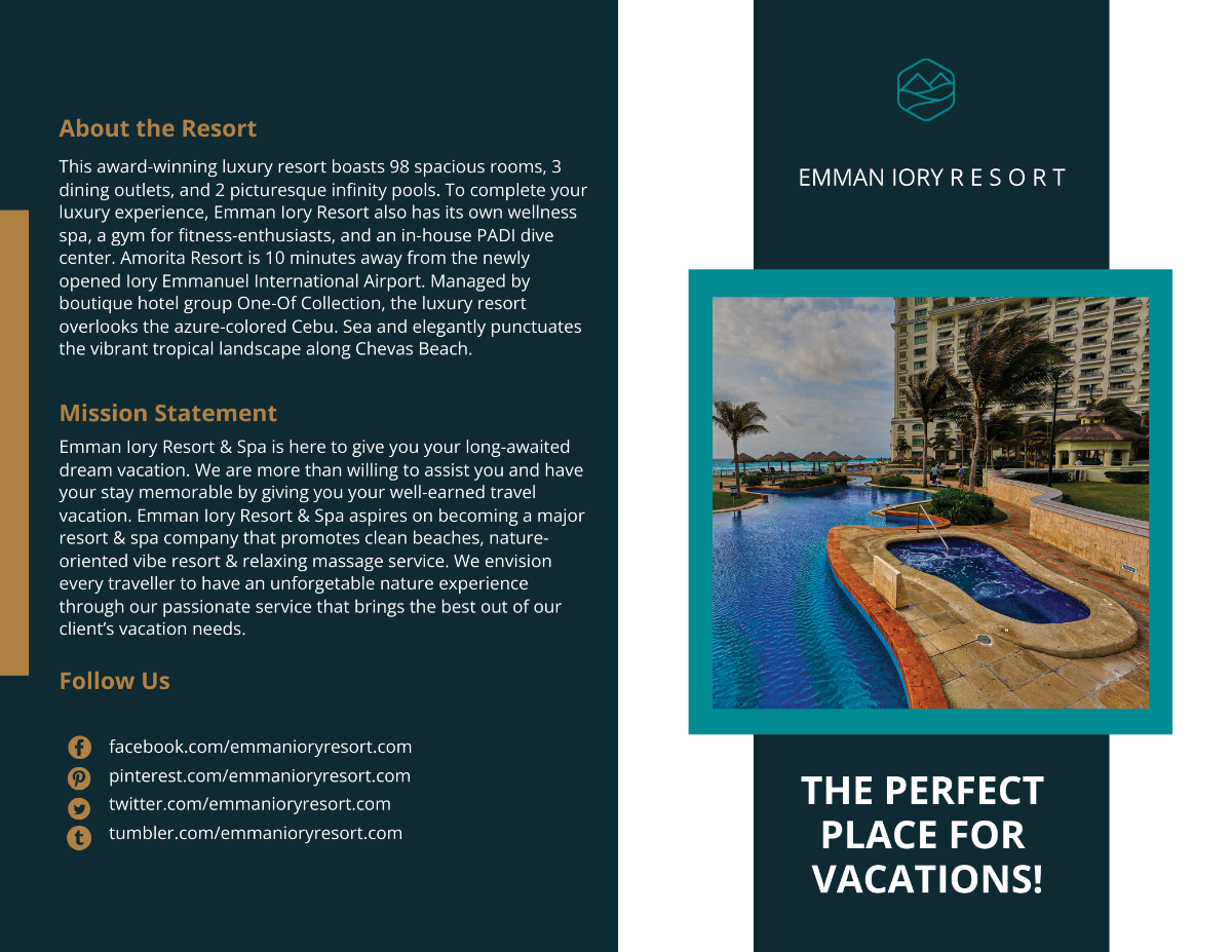 Resort Promotional Bi-Fold Brochure Template - Edit Online & Download