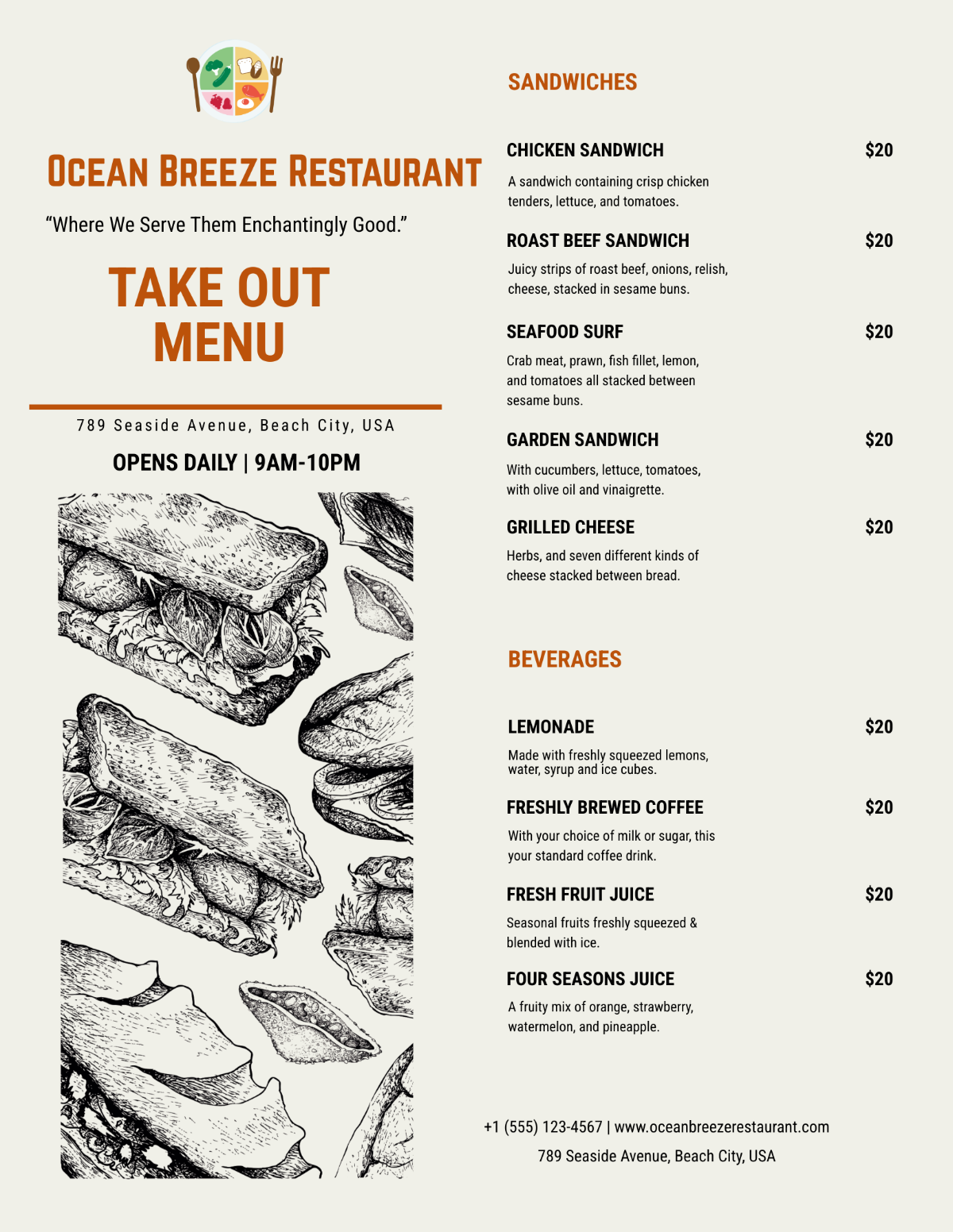 Editable Takeaway Menu