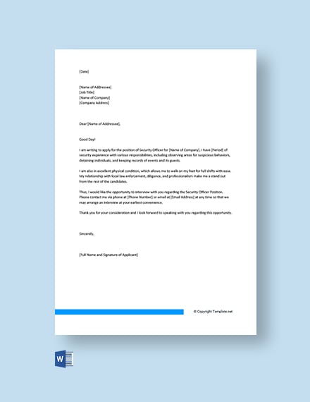 FREE General Security Guard Cover Letter Template - Word