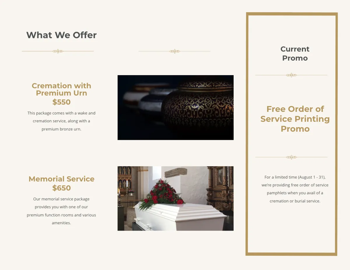 Free Order Of Service Funeral Program Tri-Fold Brochure Template to Edit Online