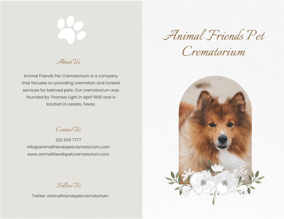 Pet Cremation Funeral Bi-Fold Brochure Template - Edit Online & Download