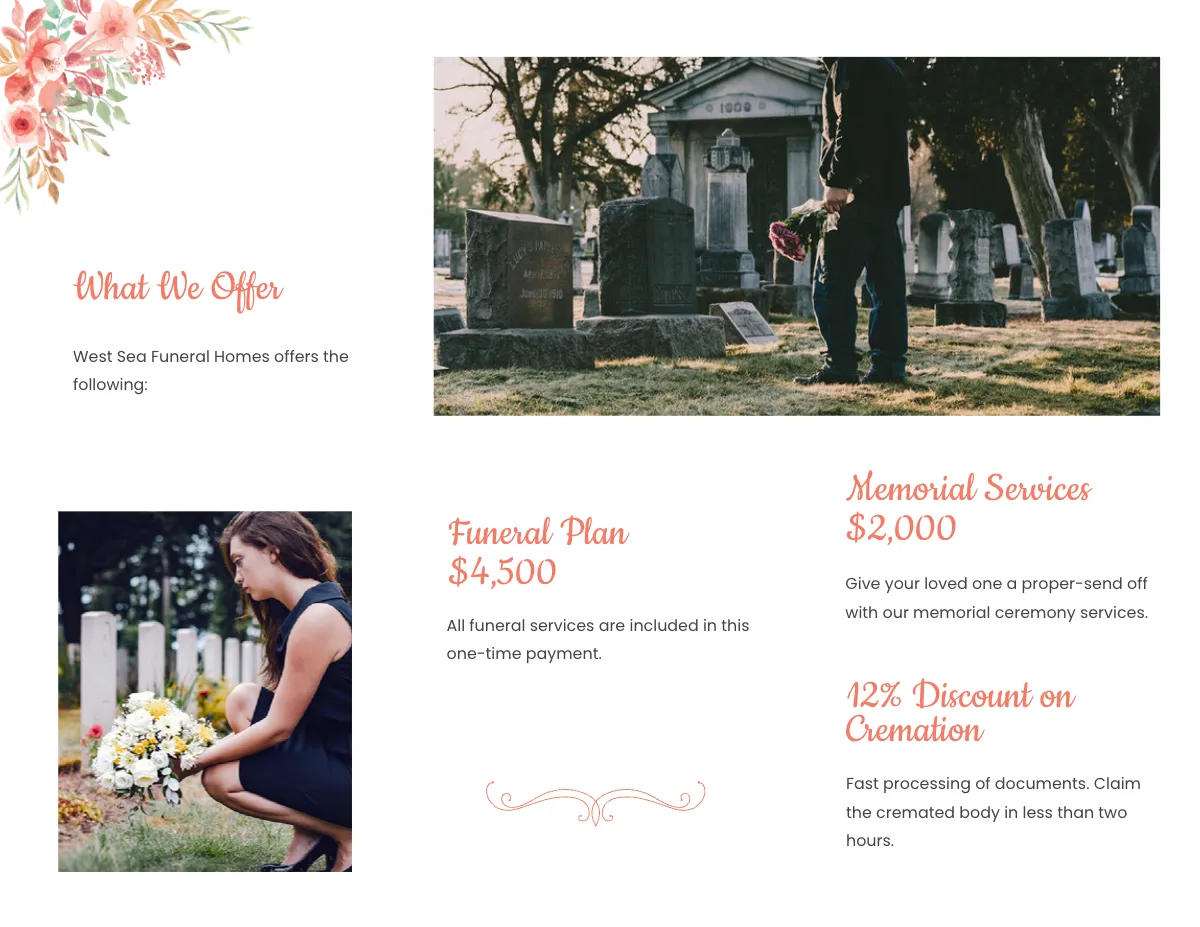 Free Plan Funeral Memorial Tri-Fold Brochure Template to Edit Online