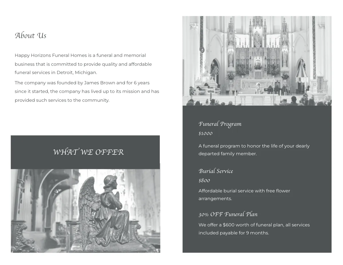 Free Plan Funeral Program Bi-Fold Brochure Template to Edit Online