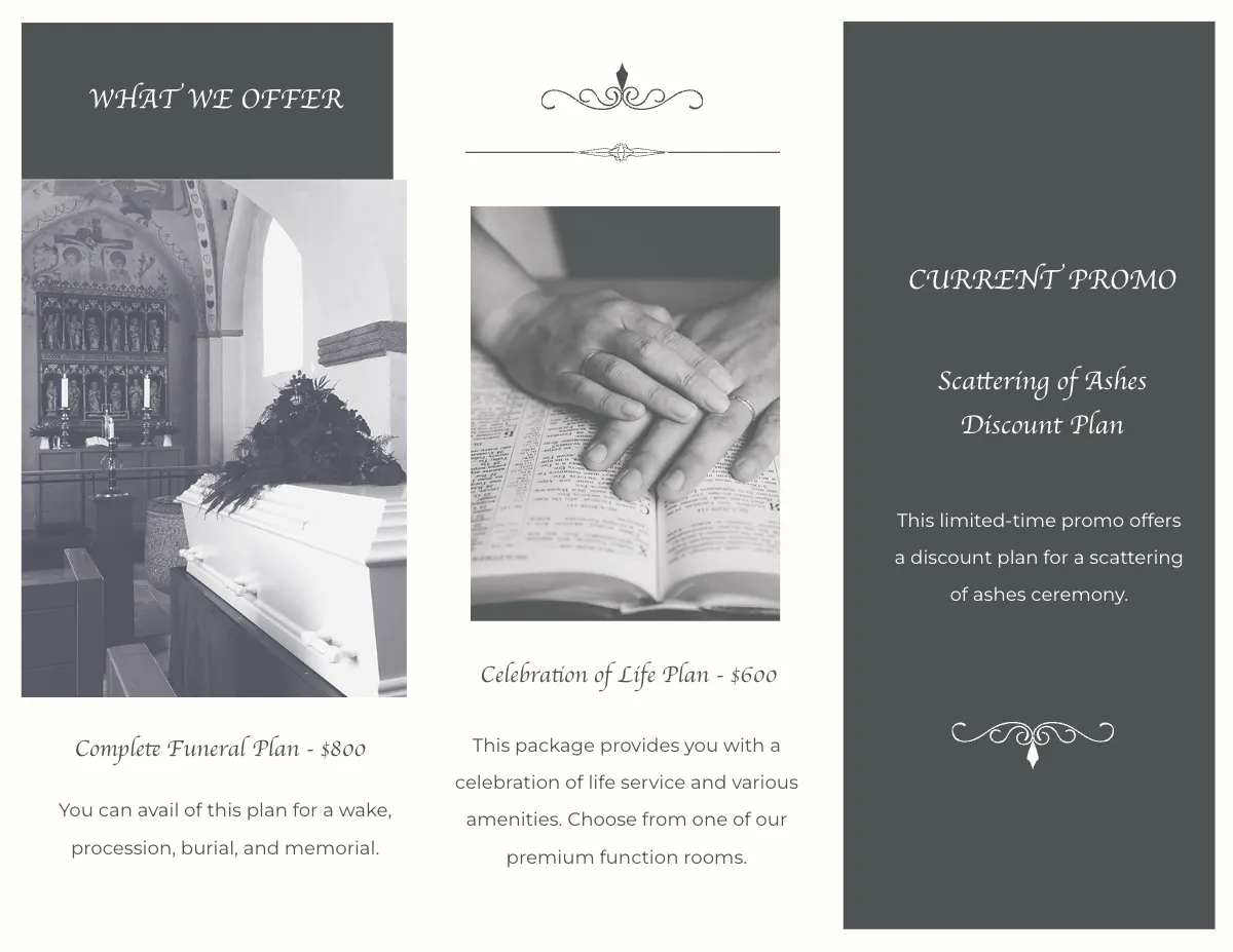 Free Plan Funeral Program Tri-Fold Brochure Template to Edit Online