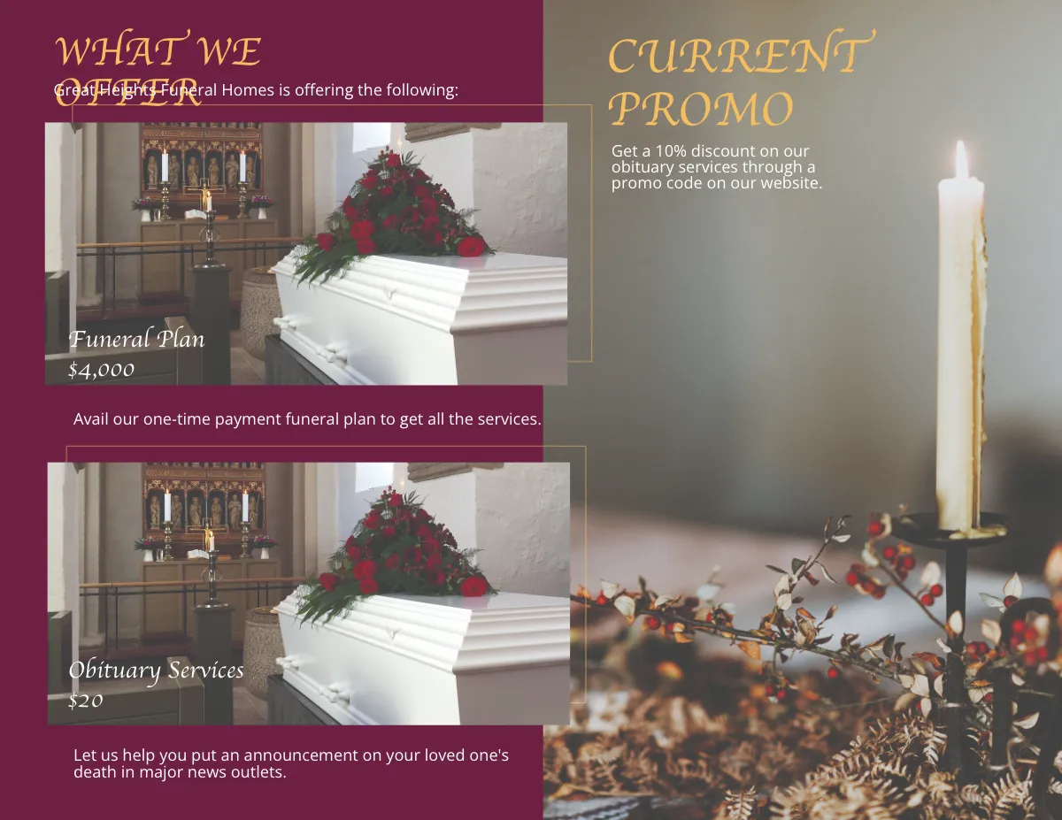 Free Planning a Funeral Service Bi-Fold Brochure Template to Edit Online