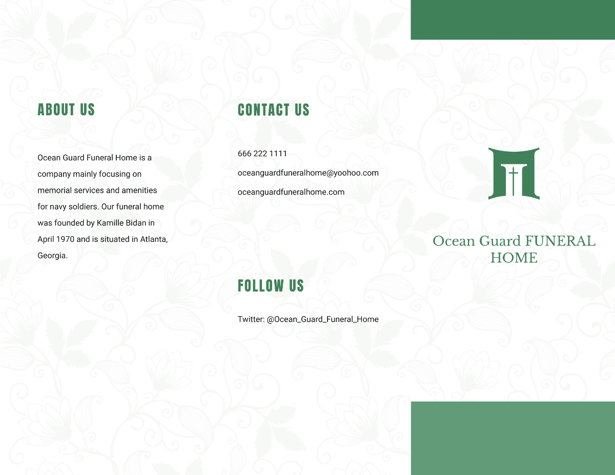 Printable Navy Honors Funeral Obituary Tri-Fold Brochure Template