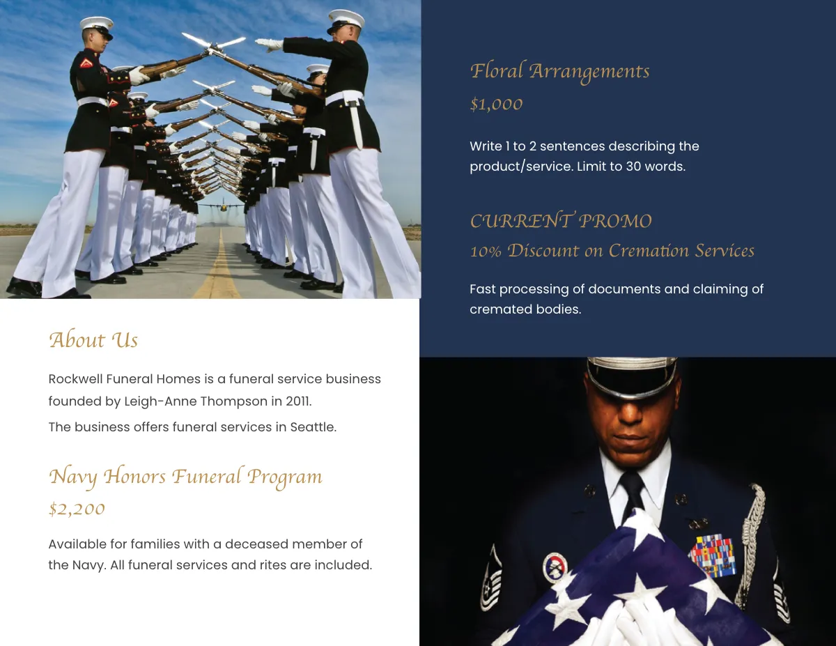 Free Navy Honors Funeral Program Bi-Fold Brochure Template to Edit Online