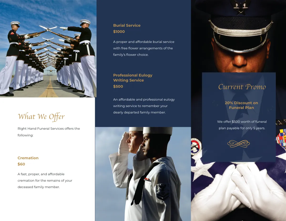 Free Navy Honors Funeral Program Tri-Fold Brochure Template to Edit Online