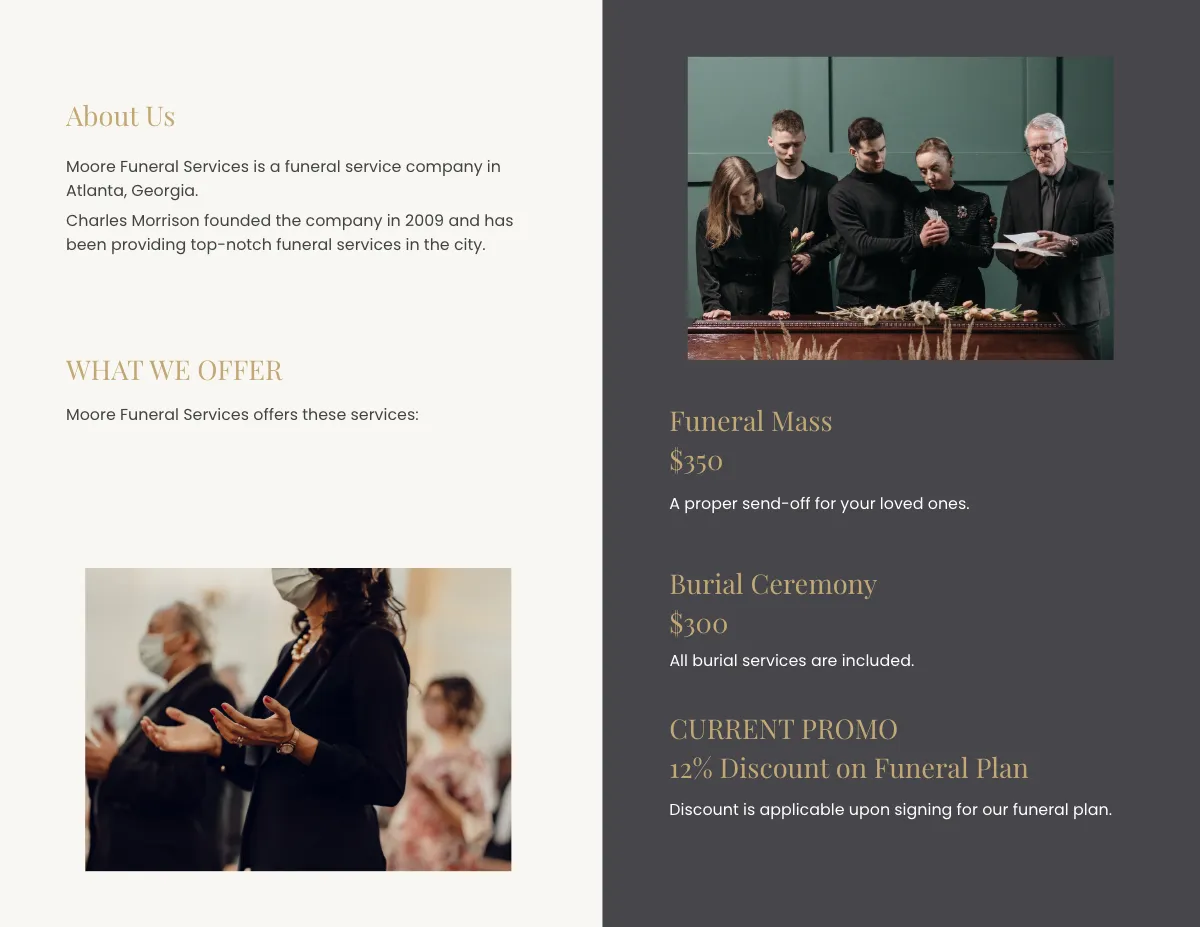 Free Order of service Funeral Mass Bi-Fold Brochure Template to Edit Online