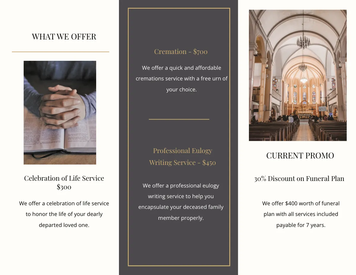 Free Order of service Funeral Mass Tri-Fold Brochure Template to Edit Online