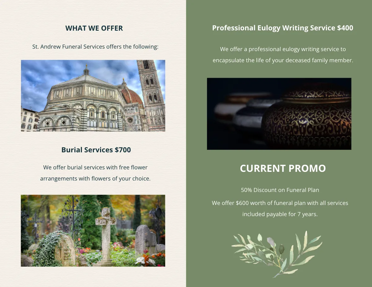 Free Printable Catholic Funeral Bi-Fold Brochure Template to Edit Online