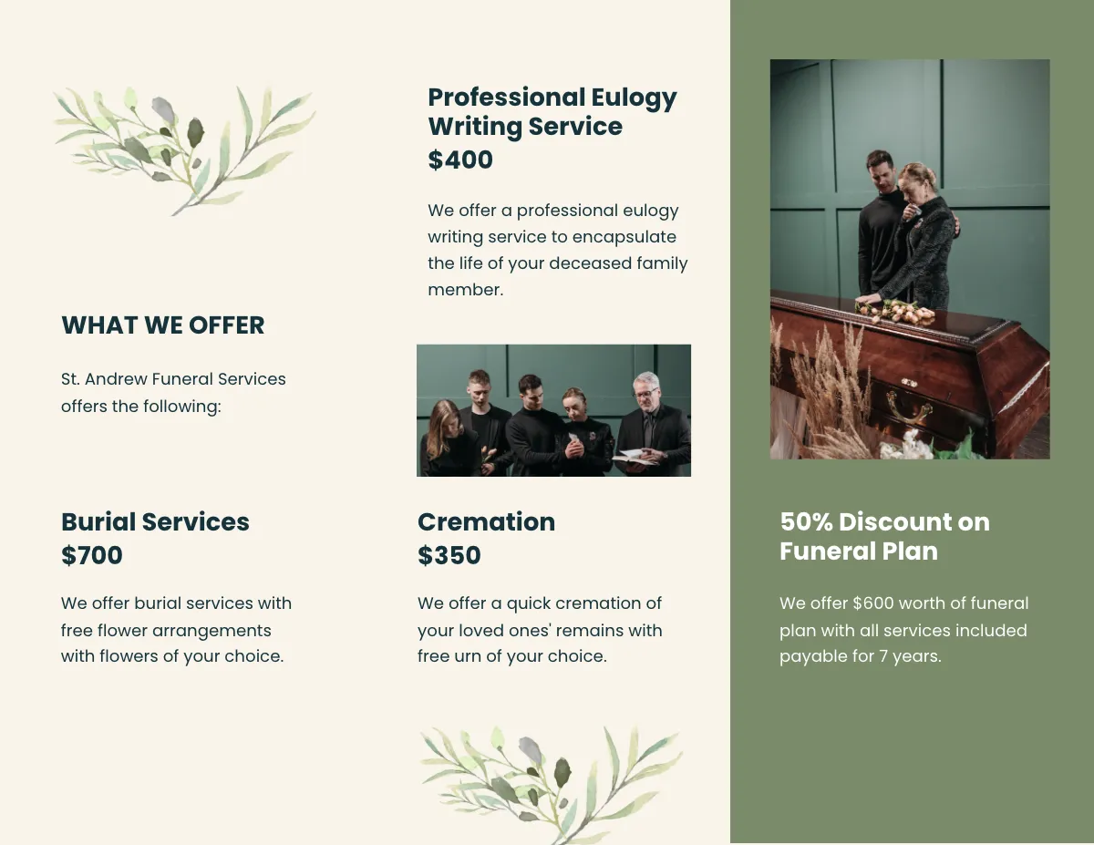 Free Printable Catholic Funeral Tri-Fold Brochure Template to Edit Online