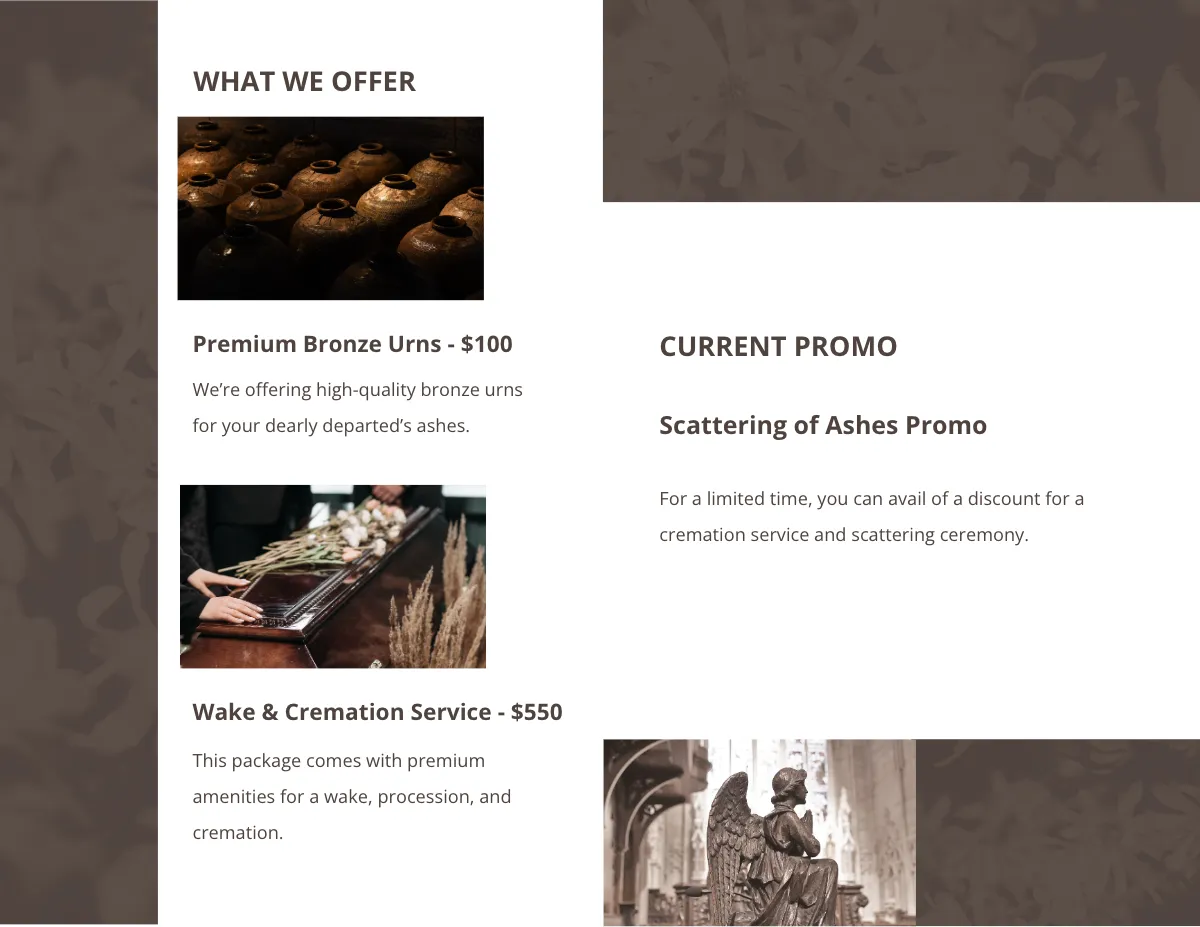 Free Printable Cremation Funeral Bi-Fold Brochure Template to Edit Online