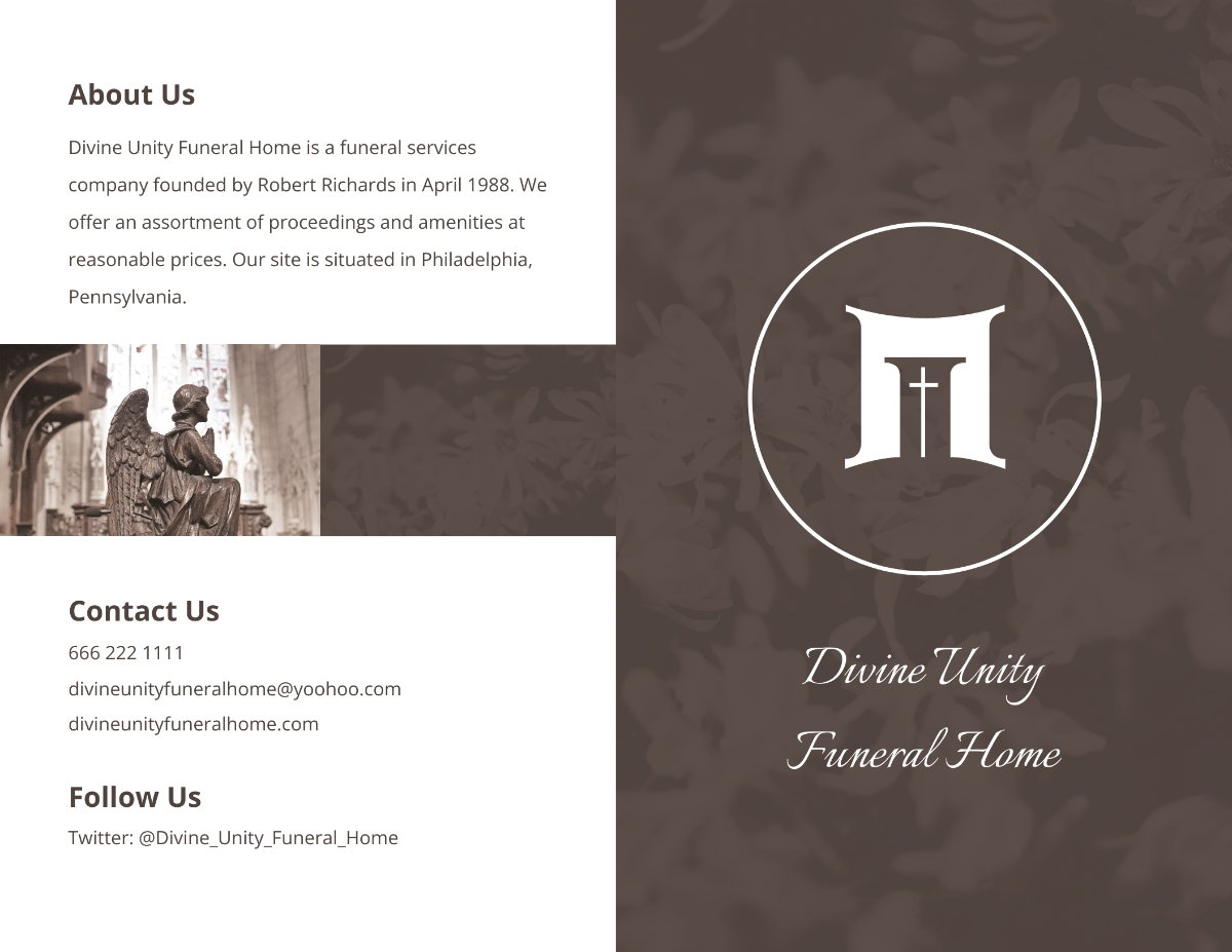 Printable Cremation Funeral Bi-Fold Brochure Template