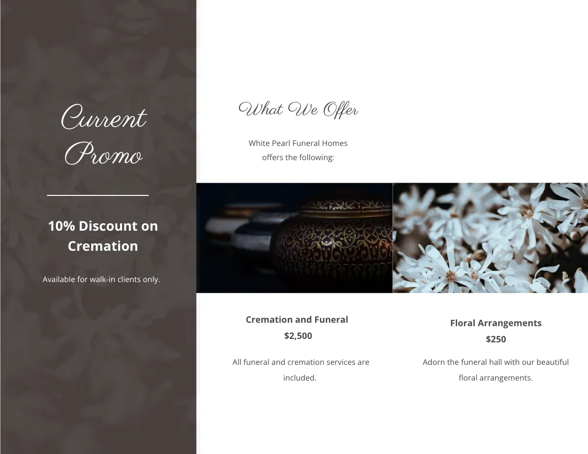 Free Printable Cremation Funeral Tri-Fold Brochure Template to Edit Online