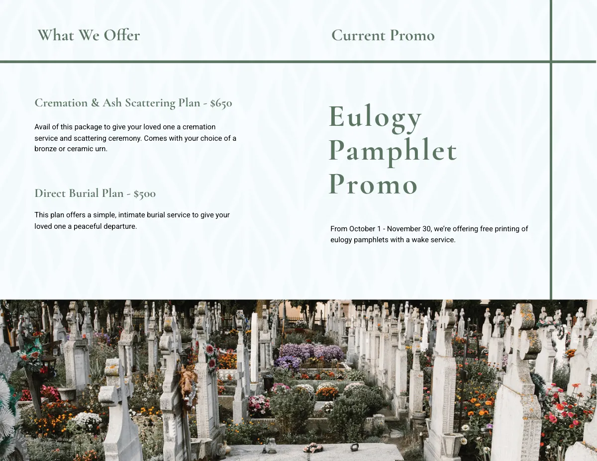 Free Printable Eulogy Funeral Bi-Fold Brochure Template to Edit Online