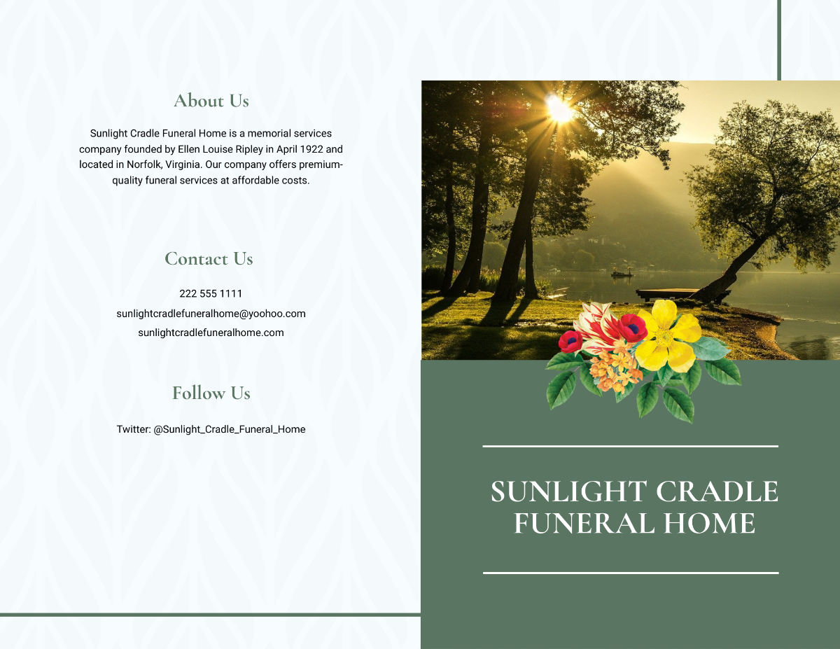 Printable Eulogy Funeral Bi-Fold Brochure Template